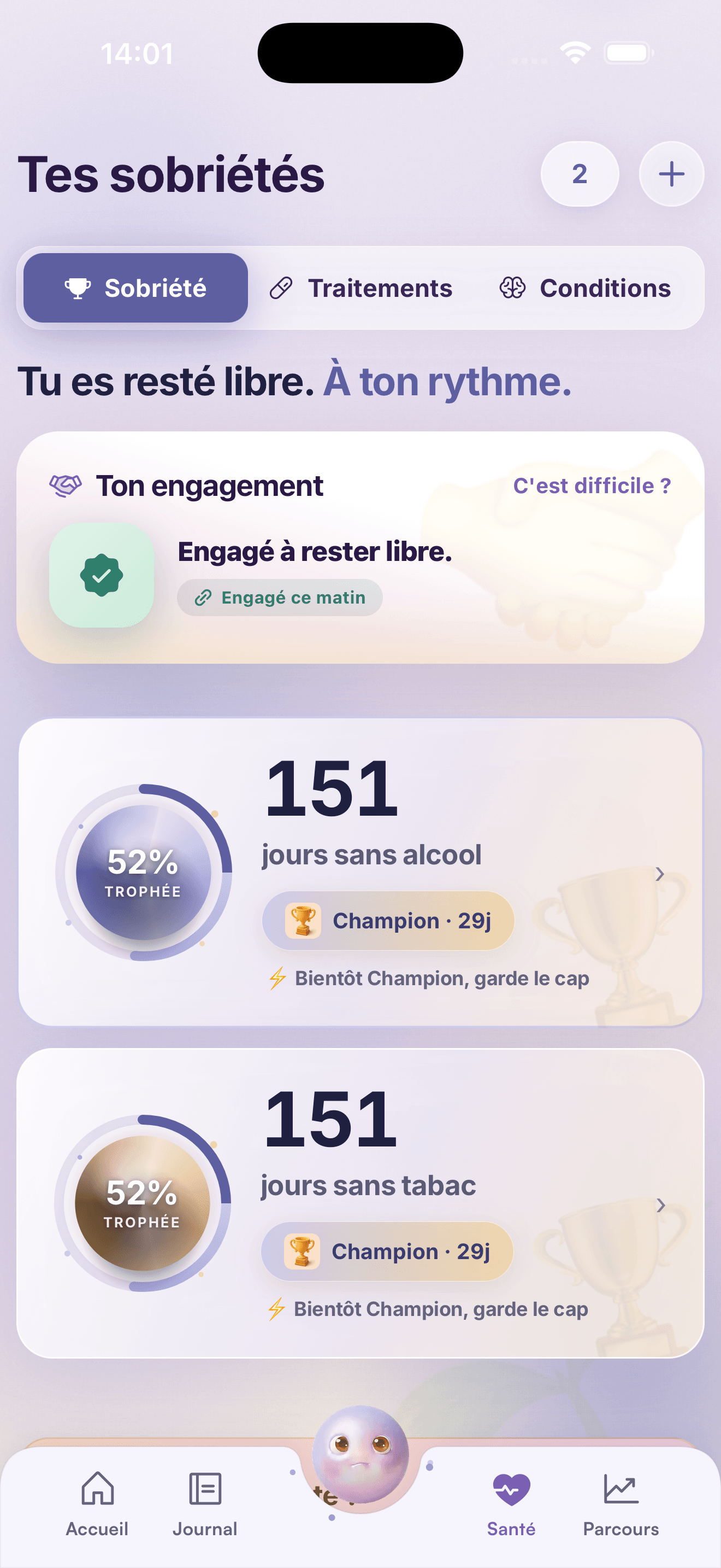 Sobriété — 60 jours, progression vers trophée